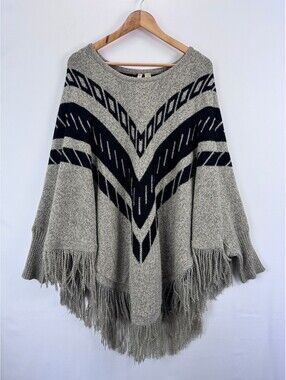 By Design Boho Geometric Pattern Fringe Sweater Poncho Women 3X 4X Plus Size